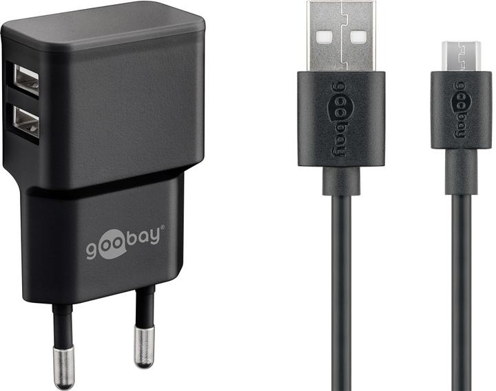 Produktbild Goobay Dual USB-A Ladegerät mit USB Micro Kabel (12 W, 2 Ports)