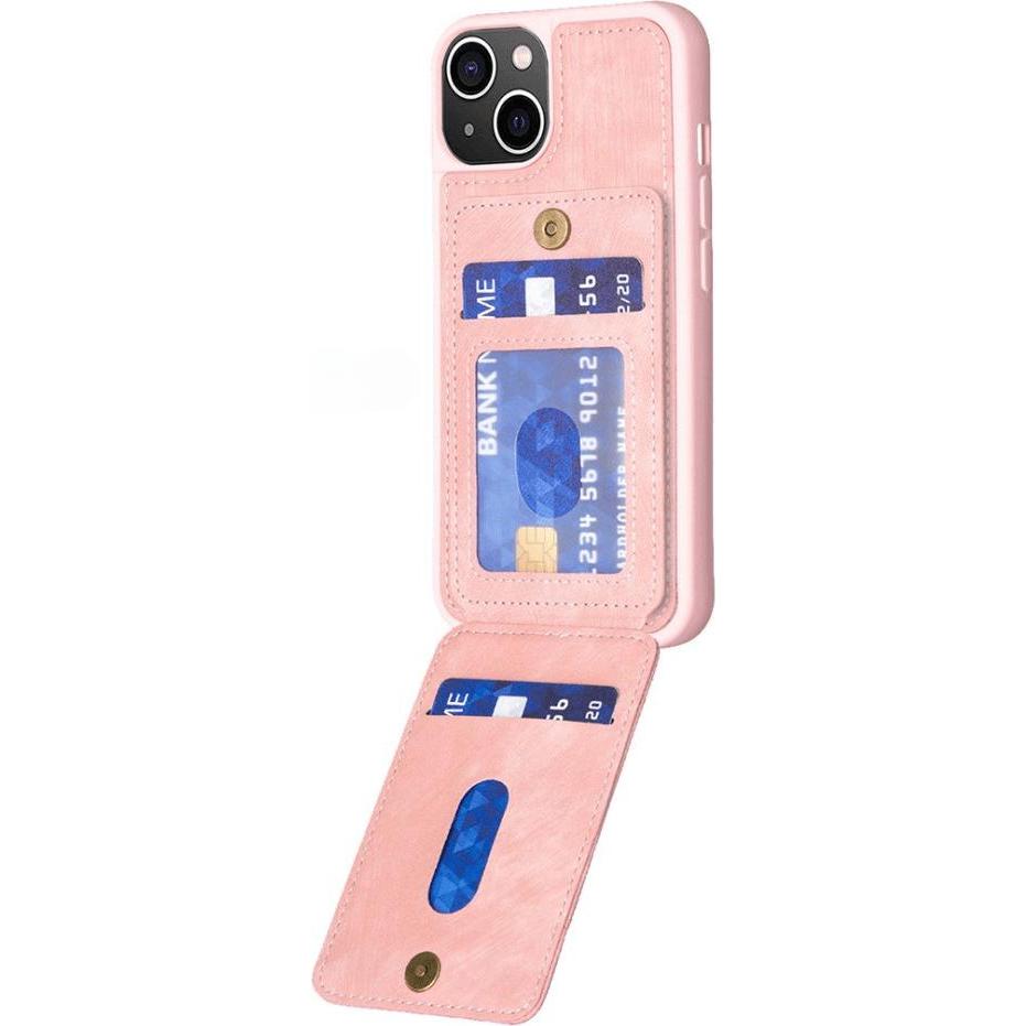 Thumbnail - Cover-Discount iPhone 15 Plus - Kickstand Case mit Kartenfächer rosa (Apple iPhone 15 Plus), Smartphone Hülle, Rosa