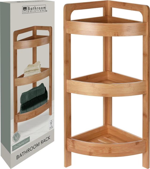 Produktbild Mojawo Bambus Badezimmer Badregal Eckregal Wandregal Regal 3 Etagen 23xH61cm (23 x 23 x 61 cm)