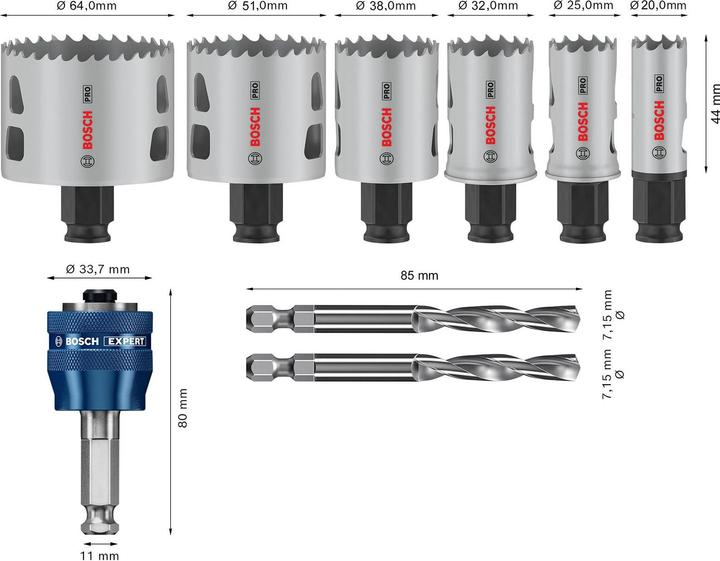 Actual product image Bosch Professional Zubehör PRO Multi Material PC Plus hole saw set, 9 pcs. (64 millimetres, 38 millimetres, 20 millimetres, 25 millimetres, 51 millimetres, 32millimetre)