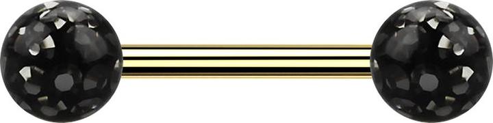 Actual product image Star Piercing Barbell gold-plated with two crystal balls black epoxy protective layer (without brass, Titanium)