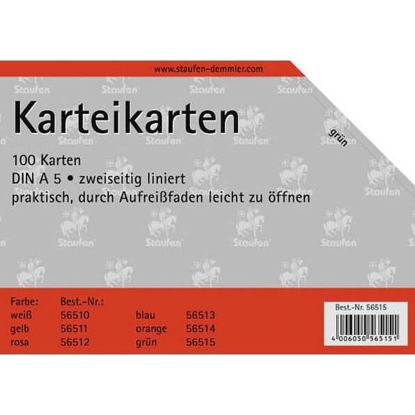 Thumbnail - Staufen, Karteikarten, Karteikarte A5 liniert 7mm grün (A5, 180 g/m², 100 x)