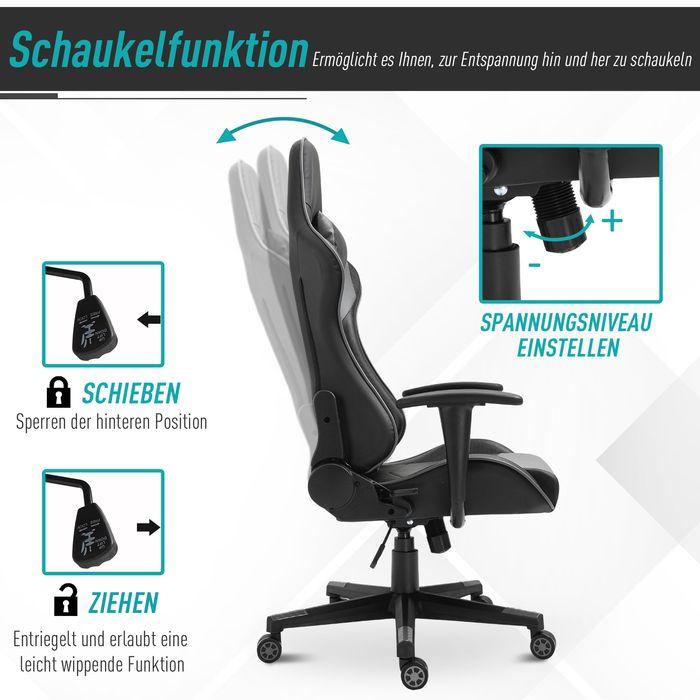 Produktbild Swisshandel24 Ergonomischer Bürostuhl, Gaming Stuhl, Kunstleder, Schaumstoff, Schwarz