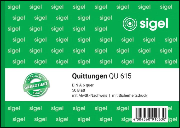 Produktbild Sigel Quittungsblock DIN A6 quer nicht selbstdurchschreibend 50 Bl. (50x)
