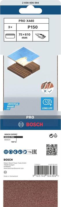 Actual product image Bosch Professional Zubehör PRO X440 sanding belt, 75 x 610 mm, G150 (150)
