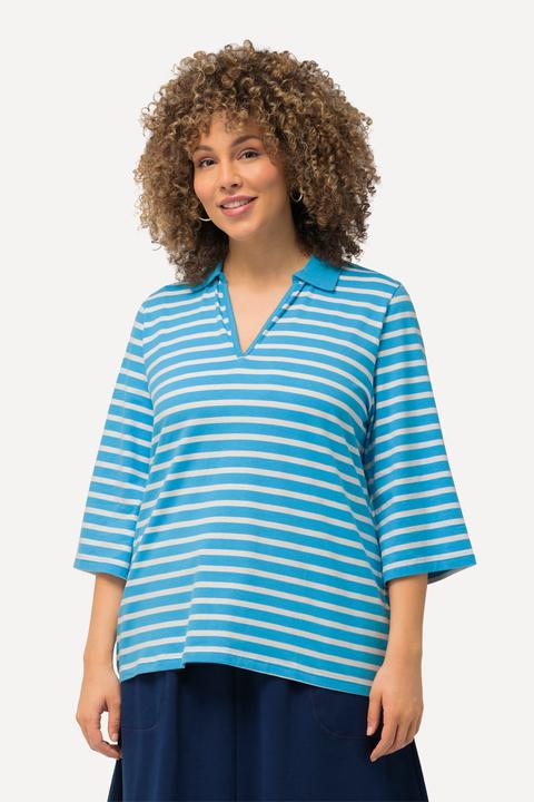 Produktbild Ulla Popken Poloshirt, Ringel, V-Ausschnitt, 3/4-Arm (46, 48)