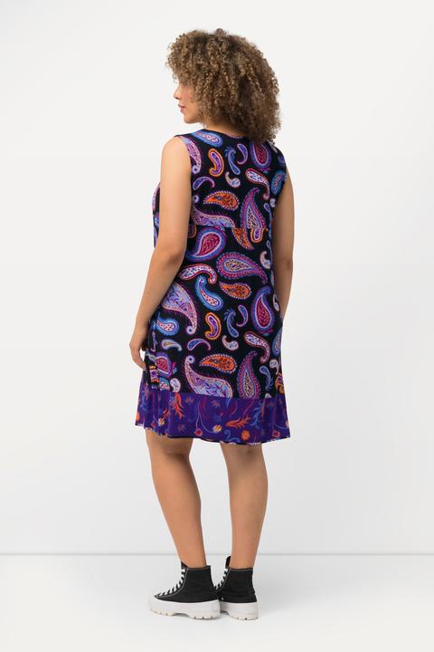 Image du produit Ulla Popken Robe courte en jersey, sans manches. Silhouette en A évasée. Décolleté rond et imprimé cachemire. (46, 48)