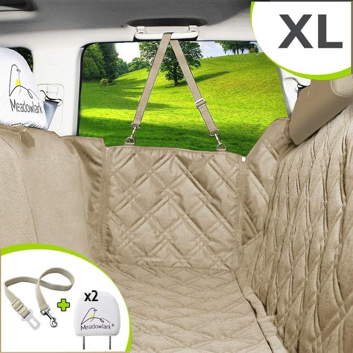 Produktbild Meadowlark Hundedecke für Rückbank (XL, Beige) (Hund, Reflektoren, Atmungsaktiv, Sicherheitsverschluss, Waschmaschinenfest)