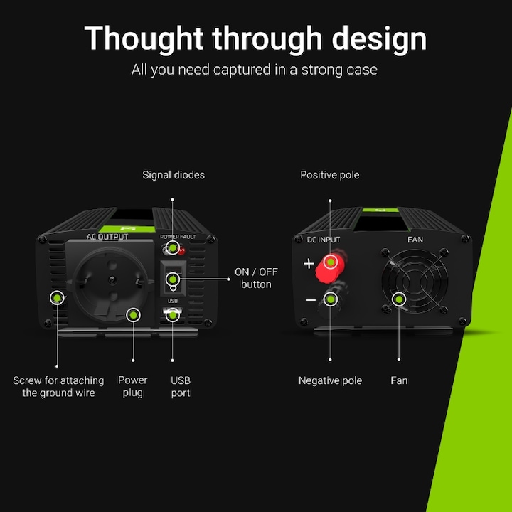 Image du produit GreenCell Convertisseur de tension pour voiture 12V à 230V 300W 600W