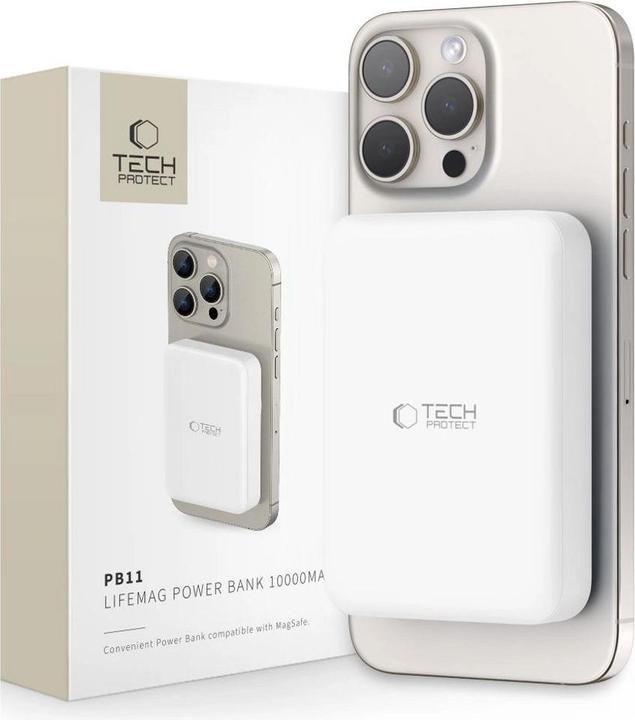 Tech-Protect LifeMag PB11 Powerbank with MagSafe 10000mAh 15W USB-C port - white + USB-C cable (10000 mAh, 15 W)