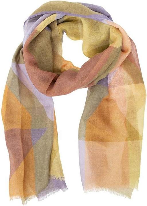 Changemaker Wollschal Digital Ikat 100%WO 75x200cm lila/koralle/gelb