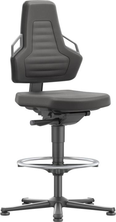 Produktbild Bimos Arbeitsdrehstuhl Nexxit Bodengleiter + Fussring Supertec-Gewebe schwarz Grifffarbe grau 570-820 mm
