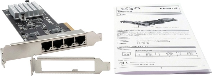 Actual product image Exsys PCI-E Card Ethernet 4x 2.5 Gbit/s (Intel) (PCI-E x4)