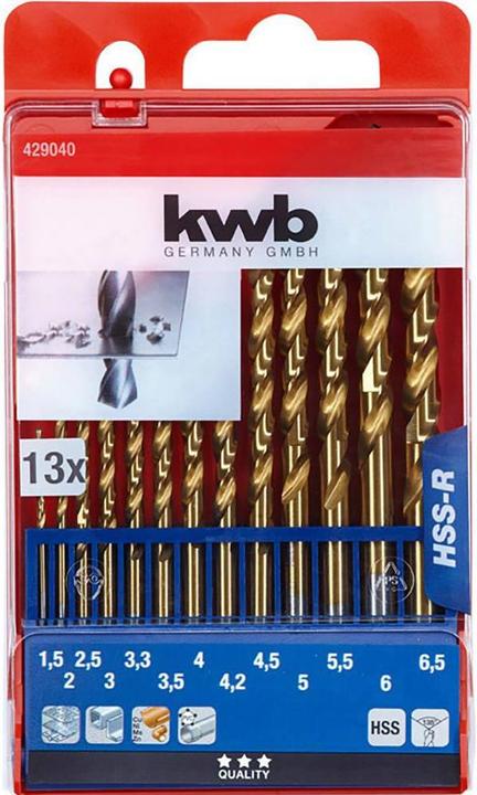 Produktbild kwb Spiralbohrer Set 13-teilig (6 mm, 6.5 mm, 5.5 mm, 3.3 mm, 1.5 mm, 3 mm, 5 mm, 2.5 mm, 3.5 mm, 4.5 mm, 2 mm, 4.2 mm, 4 mm)