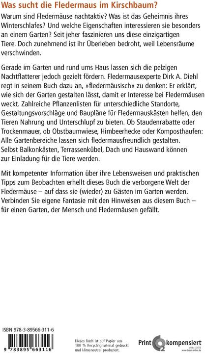 Produktbild Ein Garten für Fledermäuse (Deutsch, Dirk A. Diehl, Margret Schneevoigt, 2019)