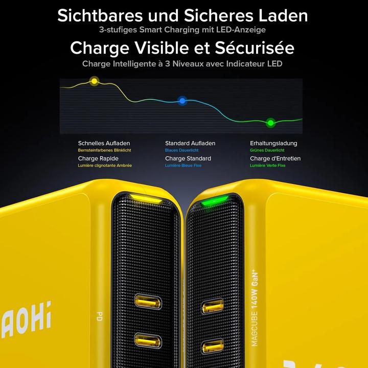 Image du produit Aohi Magcube PD 3-Port 140W - Charger (140 W, 3 ports)