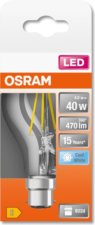 Productafbeelding Osram LED Retrofit CLASSIC A 40 4 W/4000 K B22d (B22d, 4 W, 470 lm, 1 x, E)