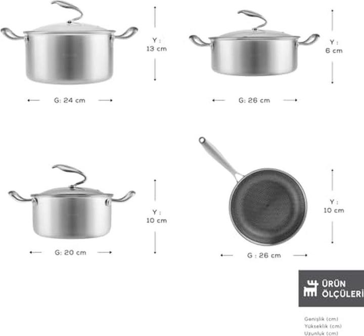 Produktbild Karaca Antihaft-Kochgeschirr-Set mit Deckeln für Induktion, tägliches Kochen (Pfannenset + Topfset, Edelstahl)