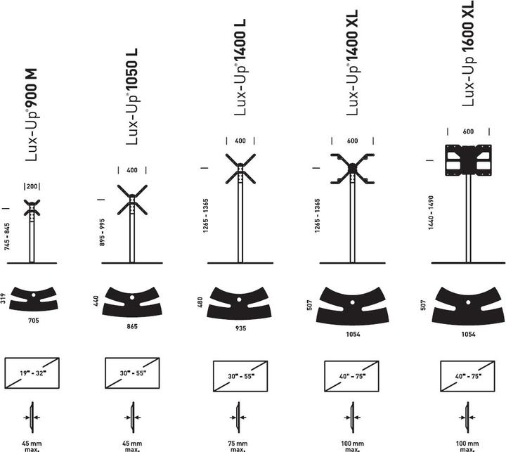 Actual product image Erard LUX-UP 1050L, max. screen thickness: 45mm, up to 55" & 30kg (55", 30 kg)