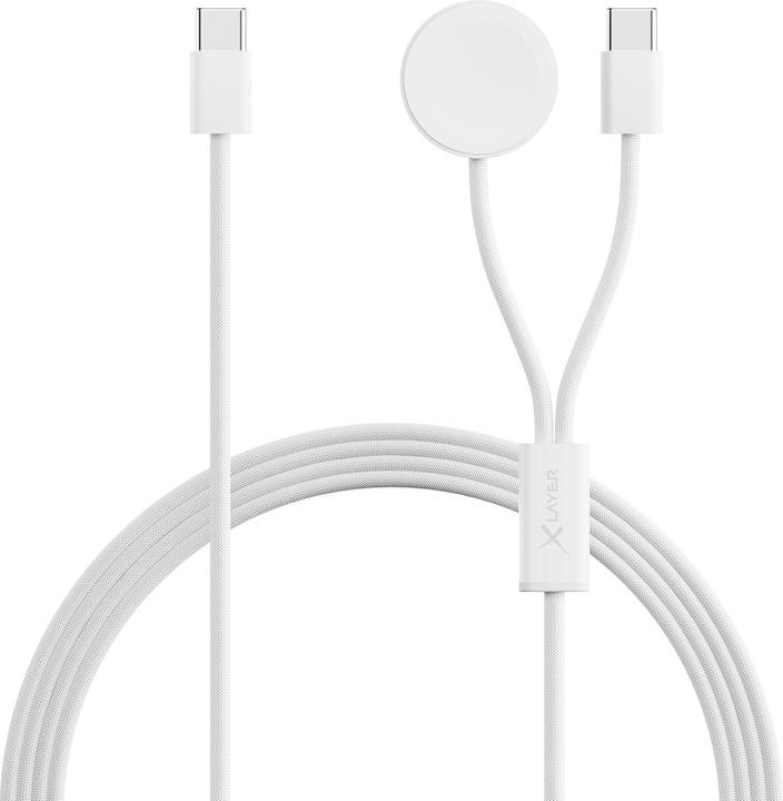 Xlayer 2-in-1 feingewebtes Kabel mit USB Typ C & Apple Watch Charger 1.5 m White (1.50 m, USB 2.0)
