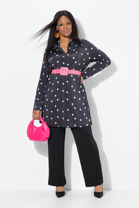 Image du produit Ulla Popken Chemisier long au tombé fluide, motif pois, col chemise et manches longues (54)