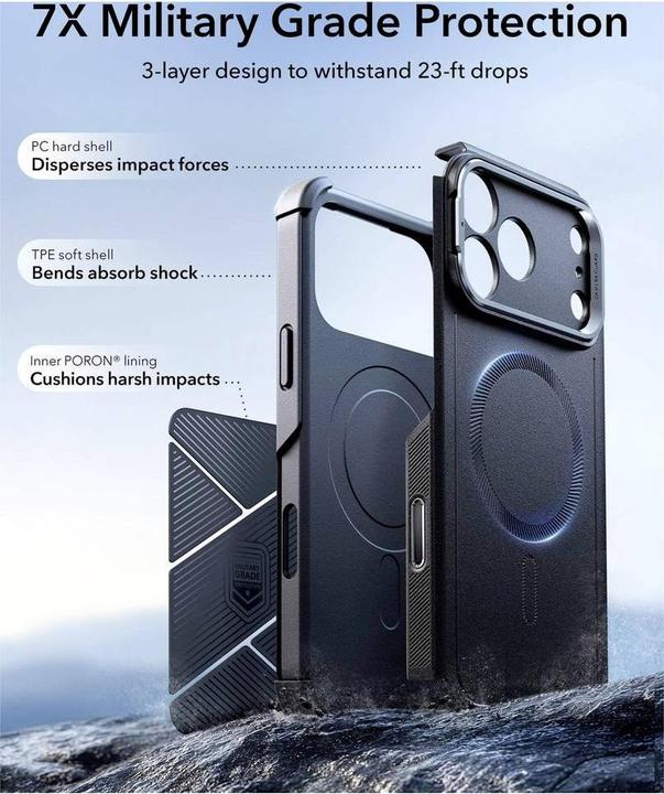 Actual product image ESR Cyber Tough Magnetic Case (Camera Control, Stash Stand), for iPhone 17 Pro Max, Black (Apple iPhone 17 Pro Max)