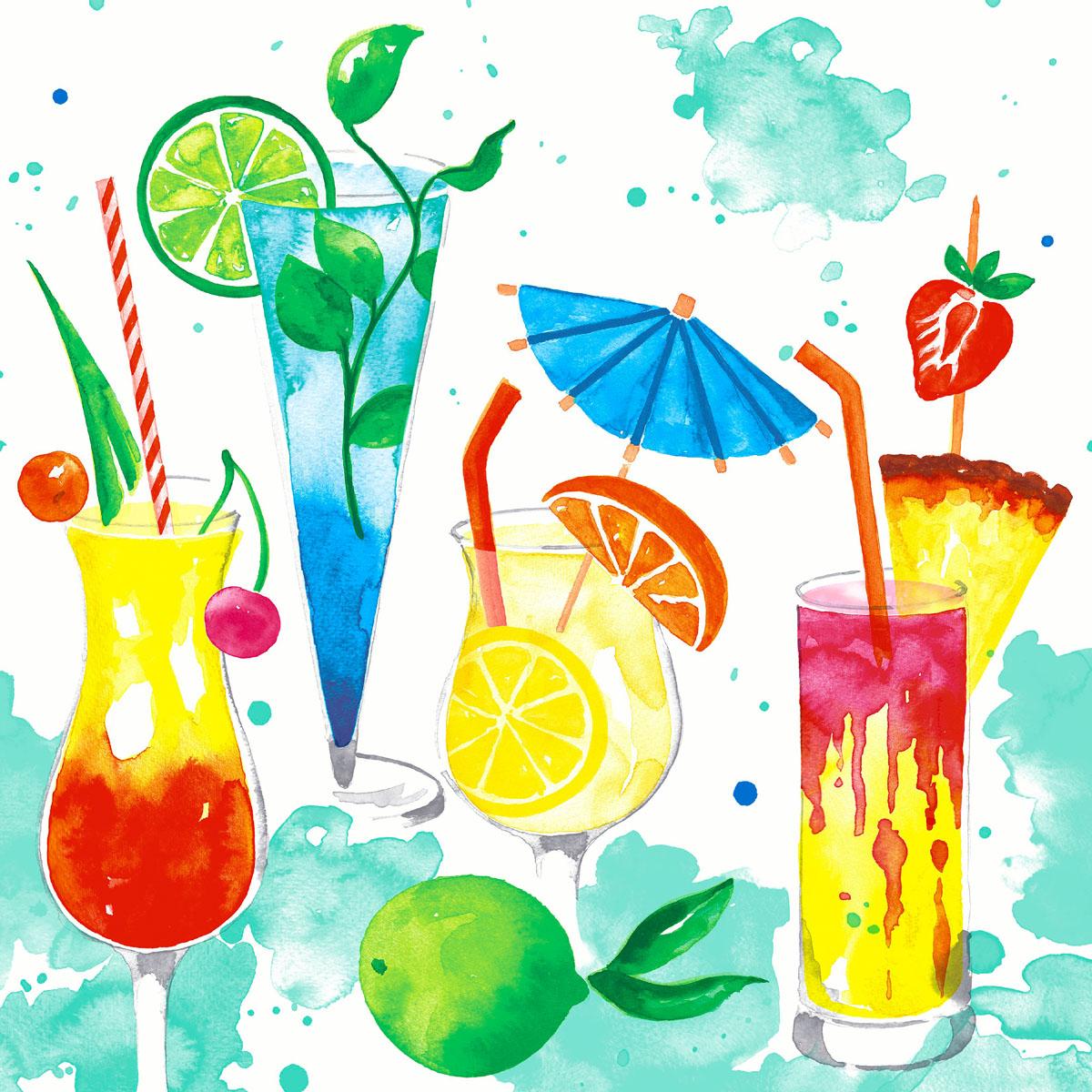 Duni, Servietten, Servietten Colourful Drinks 33x33cm 3-lagig (20Stk) (20 x, 33 x 33 cm)