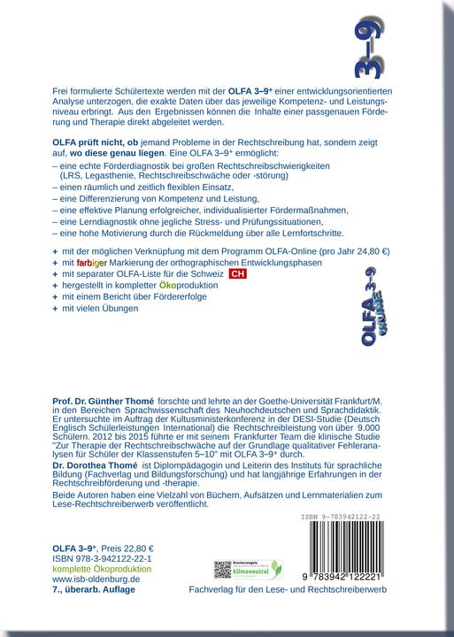 Produktbild OLFA 3-9: Oldenburger Fehleranalyse für die Klassen 3-9 (Deutsch, Dr. Dipl.-Päd. Dorothea Thomé, Prof. Dr. Günther Thomé, 2023)