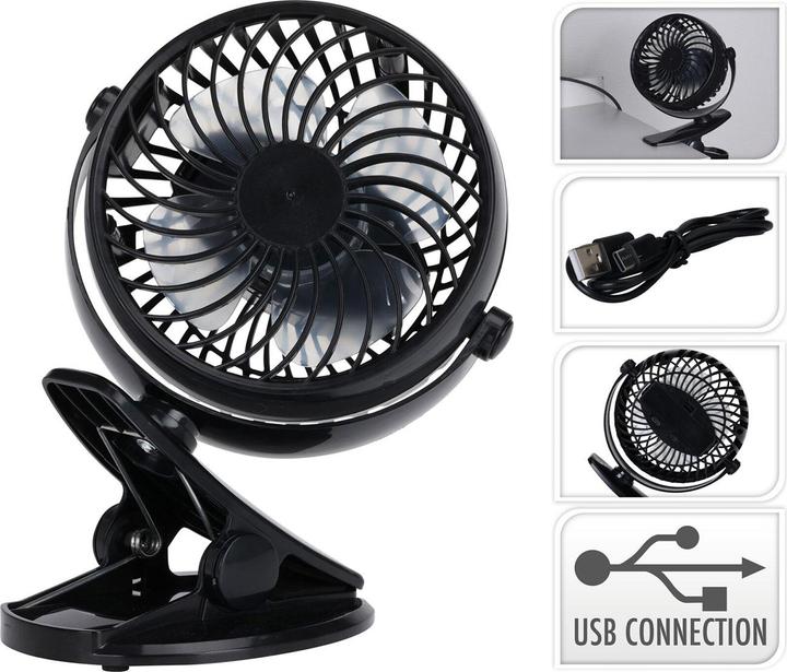 Immagine prodotto H & S Collection Mobiler Ventilator mit Klemme, 3 Modi, schwarz, Akkubetrieb