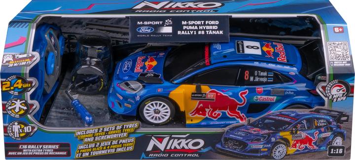 Actual product image Nikko RC 10403 Red Bull M-Sport Ford Puma #8 Tänak 28 cm, realistic details with extra set of tyres