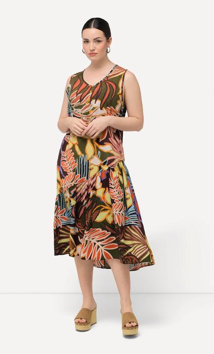 Produktbild Ulla Popken Kleid, Blätter, Volantsaum, V-Ausschnitt, ärmellos (46, 48)