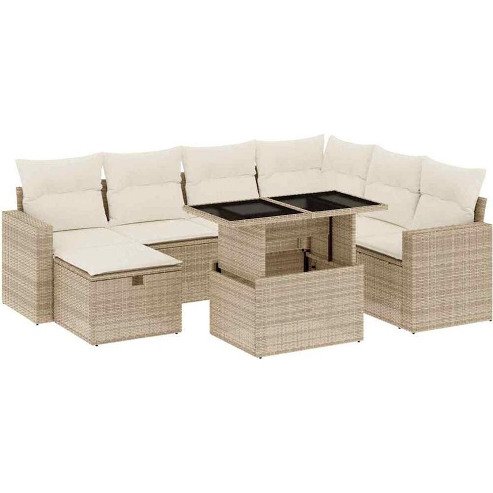 VidaXL, Gartenlounge, Gartenmöbel Sofa Garnitur Lounge Sitzgruppe 8-tlg. Beige Poly Rattan