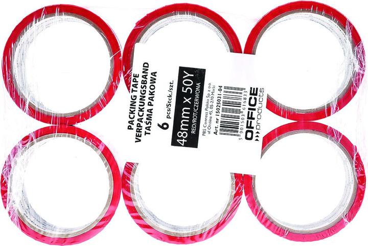 Image du produit Office Products Ruban d'emballage, 48mm x 50y, 36mic, ean pour 1 pc, rouge (48 mm)