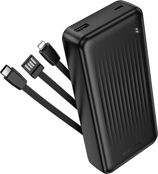 Borofone Powerbank 20000mAh BJ79A Clever - USB - mit Typ-C- und Lightning-Kabeln, schwarz (20000 mAh, 74 Wh)