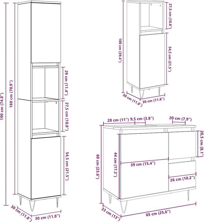 Actual product image vidaXL 3-piece bathroom furniture set