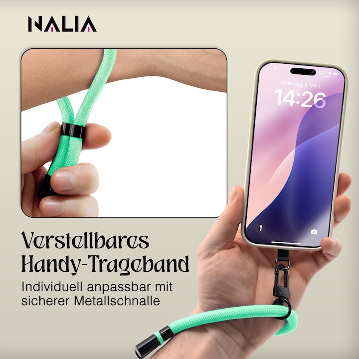 Produktbild Nalia Wristy Lanyard Handykette – Universal Trageband für Smartphones – Verstellbar, Soft & Elastisch