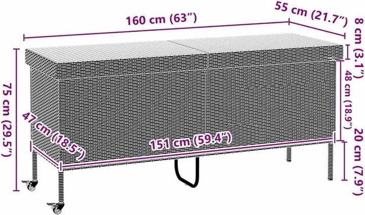 Immagine prodotto VidaXL Cassapanca da giardino con rotelle nera 160x55x75 cm in poly rattan