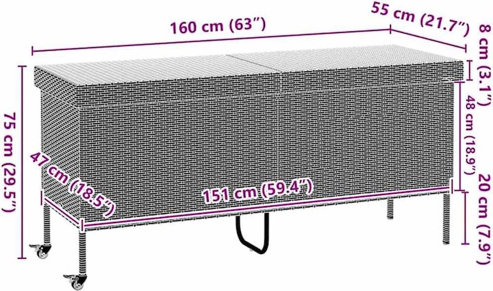 Actual product image VidaXL Garden chest with castors black 160x55x75 cm poly rattan
