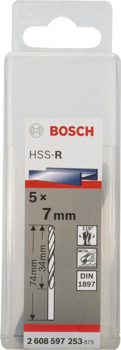 Produktbild Bosch Professional Zubehör Karosseriebohrer HSS-R, DIN 1897, 7 x 34 x 74 mm, 5er-Pack (7 mm)