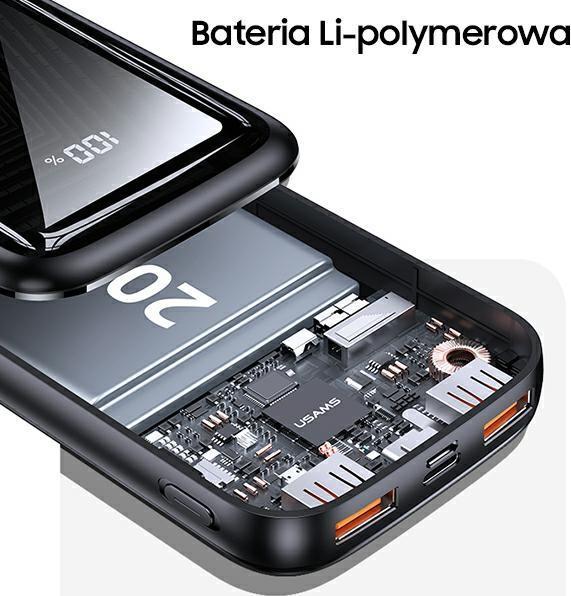 Actual product image Usams Powerbank PB58 20000 mAh Black (20000 mAh, 22.50 W, 22.50 Wh)
