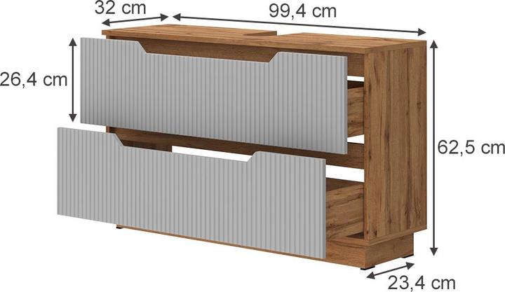 Actual product image Vicco Waschbeckenunterschrank Lotta, Eiche/Grau, 99.4 x 62.5 cm mit 2 Schubladen (99.40 x 32 x 62.50 cm)