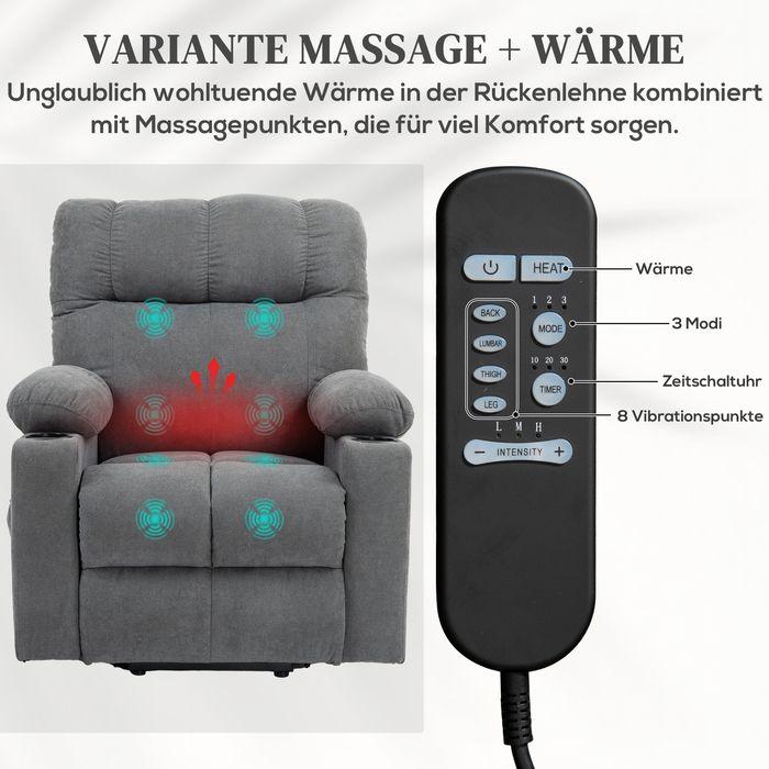 Produktbild Swisshandel24 Fernsehsessel mit Aufstehhilfe, höhenverstellbar, 135°neigbar, mit 3 Modi, 8 Massagepunkten, Fernbed