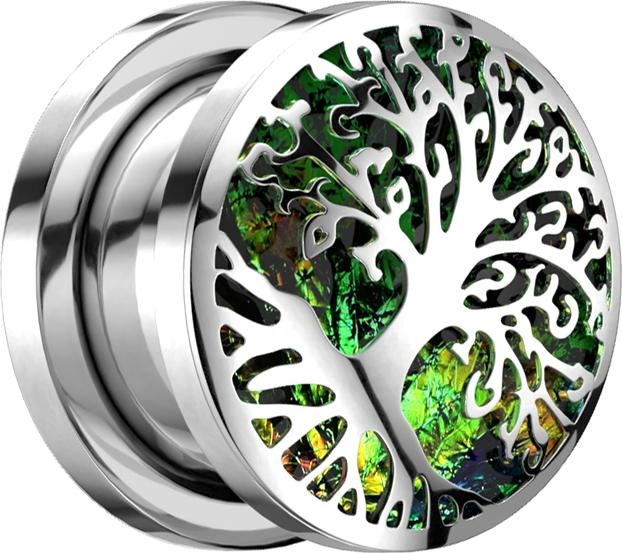 Immagine prodotto Star Piercing Fles Plug argento Opale Glitterato con Albero della Vita (senza ottone, Acciaio chirurgico 316L)