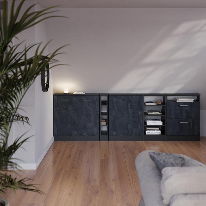 Produktbild Vichy Dachschrägenschrank Rion, Schwarz Beton/Anthrazit/Anthrazit, mit 2 Türen (46 x 46 x 81.60 cm)