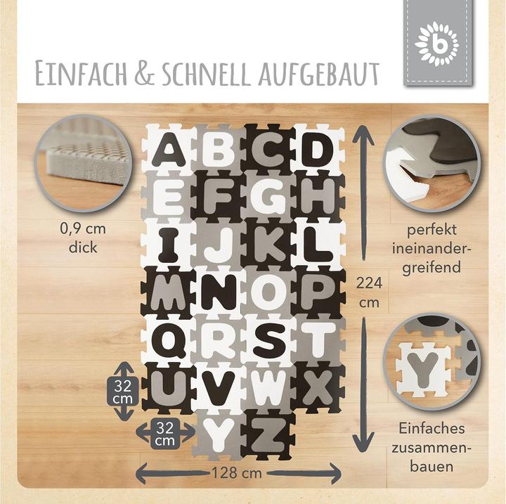 Produktbild Bieco Puzzlematte Buchstaben Schwarz-Weiss, 26-teilig (32 x 32 cm)