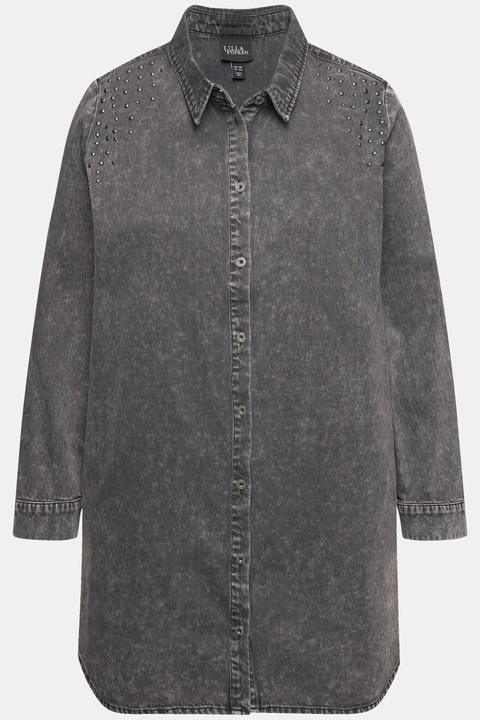 Immagine prodotto Ulla Popken Camicia di jeans dal taglio svasato con rivetti, collo da camicia, maniche lunghe e tasche (50, 52)