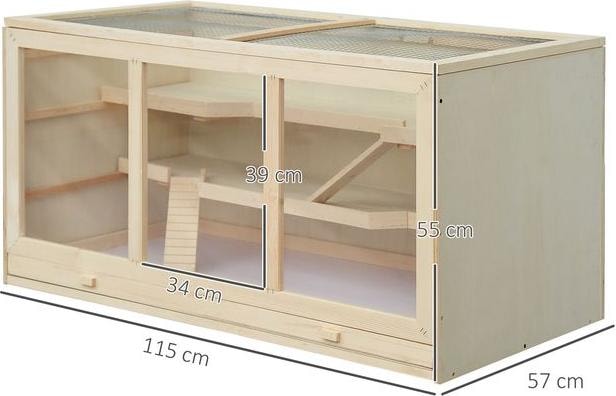 Produktbild Swisshandel24 Hamsterkäfig Nagerkäfig Kleintierstall aus Holz Mäusekäfig mit Treppen Kleintierkäfig Nagervilla Dre