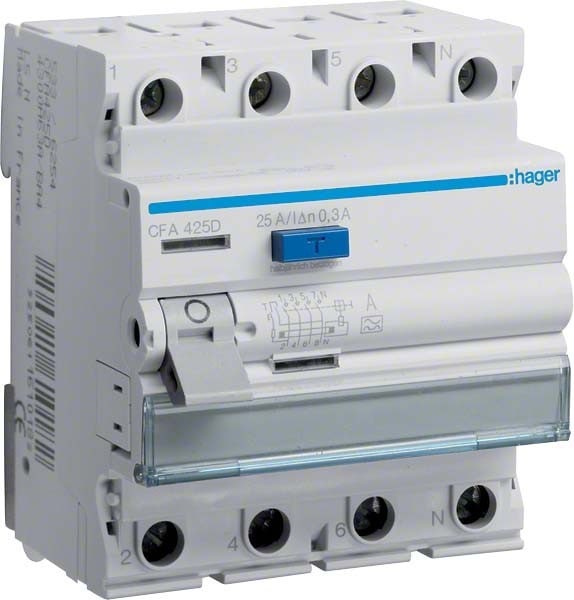 Produktbild Hager FI-Schutzschalter 4pol. 25A/300mA 6kA CFA425D