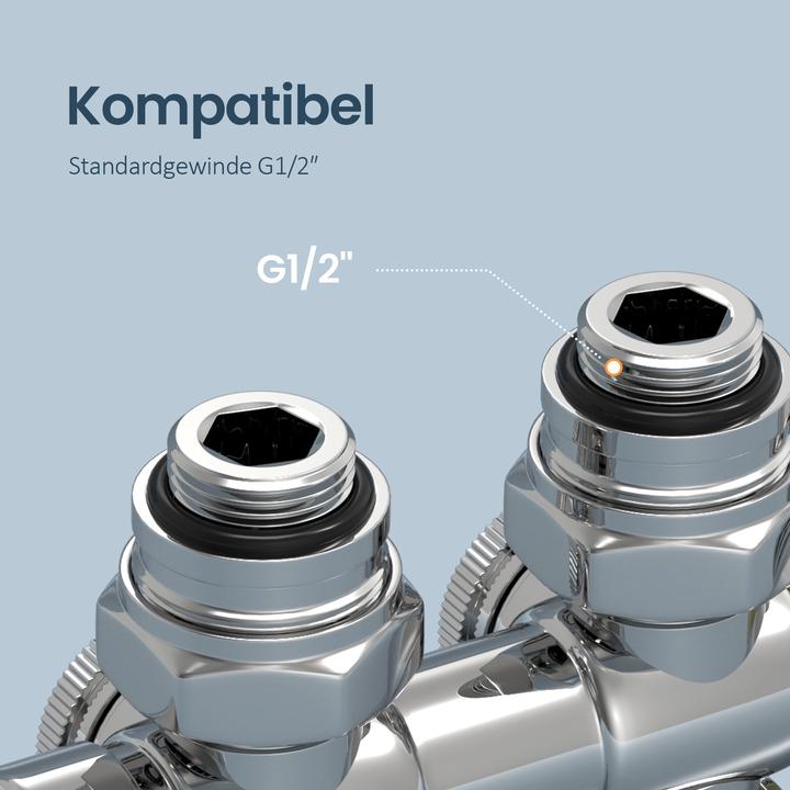 Produktbild Emke Thermostatventil, Universalventil mit Thermostat für Heizkörper, 10 bar, 7 Stufen, Chrom