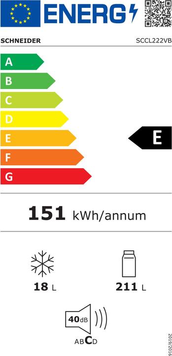 Label énergétique Schneider SCCL222VB Réfrigérateur (229 l)
